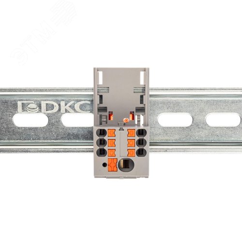 Блок распределительный с верт. адаптером на рейки шириной 15/35мм, зажим push-in, 1 ввод 6 кв.мм, 6 точек подключения 2,5 кв.мм, серый - фото 2