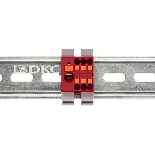 Блок распределительный с гориз. адаптером на рейку шириной 35мм, зажим push-in, 1 ввод 6 кв.мм, 6 точек подключения 2,5 кв.мм, красный - фото 2