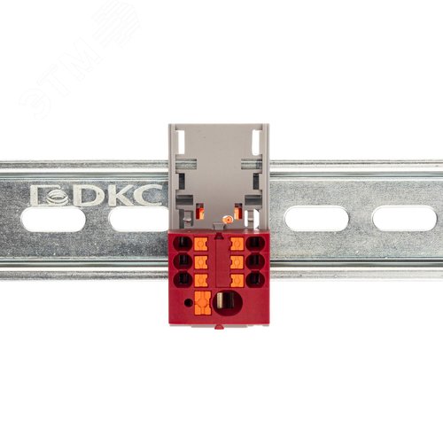 Блок распределительный с верт. адаптером на рейки шириной 15/35мм, зажим push-in, 1 ввод 6 кв.мм, 6 точек подключения 2,5 кв.мм, красный - фото 2