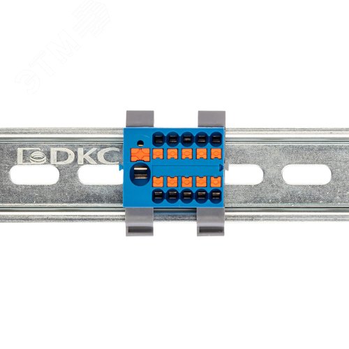 Блок распределительный с гориз. адаптером на рейку шириной 35мм, зажим push-in, 1 ввод 6 кв.мм, 10 точек подключения 2,5 кв.мм, синий - фото 2