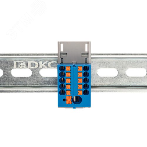 Блок распределительный с верт. адаптером на рейки шириной 15/35мм, зажим push-in, 1 ввод 6 кв.мм, 10 точек подключения 2,5 кв.мм, синий - фото 2