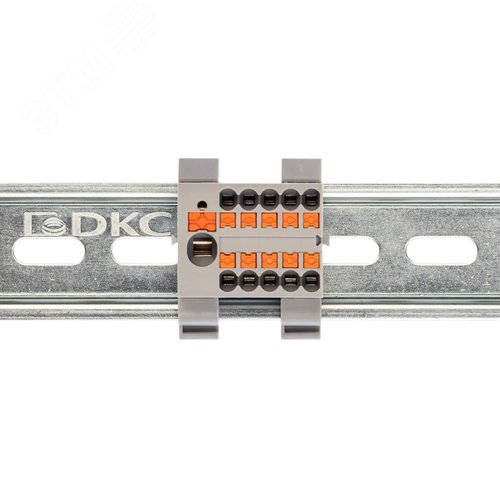 Блок распределительный с гориз. адаптером на рейку шириной 35мм, зажим push-in, 1 ввод 6 кв.мм, 10 точек подключения 2,5 кв.мм, серый - фото 2