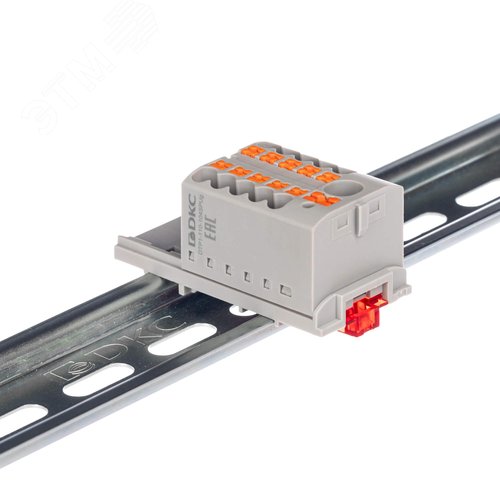 Блок распределительный с верт. адаптером на рейки шириной 15/35мм, зажим push-in, 1 ввод 6 кв.мм, 10 точек подключения 2,5 кв.мм, серый - фото 1