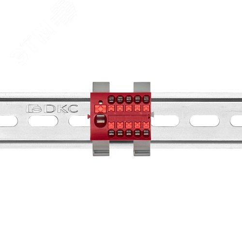 Блок распределительный с гориз. адаптером на рейку шириной 35мм, зажим push-in, 1 ввод 6 кв.мм, 10 точек подключения 2,5 кв.мм, красный - фото 2