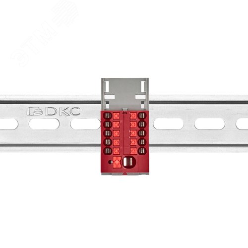 Блок распределительный с верт. адаптером на рейки шириной 15/35мм, зажим push-in, 1 ввод 6 кв.мм, 10 точек подключения 2,5 кв.мм, красный - фото 2
