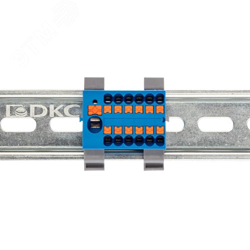 Блок распределительный с гориз. адаптером на рейку шириной 35мм, зажим push-in, 1 ввод 6 кв.мм, 12 точек подключения 2,5 кв.мм, синий - фото 2