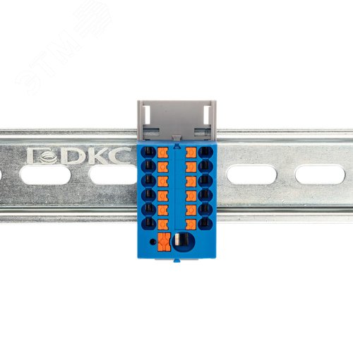 Блок распределительный с верт. адаптером на рейки шириной 15/35мм, зажим push-in, 1 ввод 6 кв.мм, 12 точек подключения 2,5 кв.мм, синий - фото 2