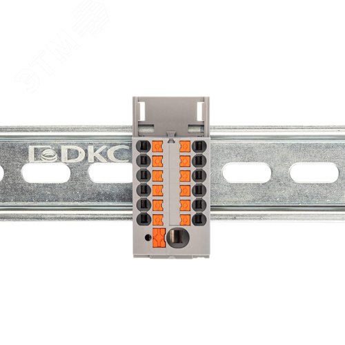 Блок распределительный с верт. адаптером на рейки шириной 15/35мм, зажим push-in, 1 ввод 6 кв.мм, 12 точек подключения 2,5 кв.мм, серый - фото 2