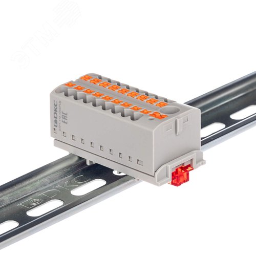 Блок распределительный с верт. адаптером на рейки шириной 15/35мм, зажим push-in, 1 ввод 6 кв.мм, 18 точек подключения 2,5 кв.мм, серый - фото 1