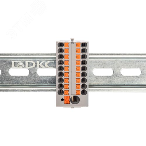 Блок распределительный с верт. адаптером на рейки шириной 15/35мм, зажим push-in, 1 ввод 6 кв.мм, 18 точек подключения 2,5 кв.мм, серый - фото 2