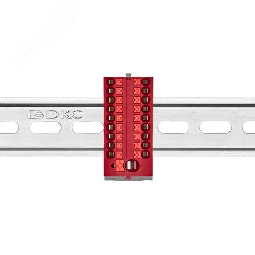 Блок распределительный с верт. адаптером на рейки шириной 15/35мм, зажим push-in, 1 ввод 6 кв.мм, 18 точек подключения 2,5 кв.мм, красный - фото 2