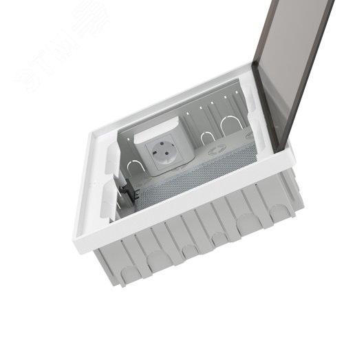 Щиток 24 мод встраиваемый для полых стен слаботочный Фрейм (FRAME), белый, с тонированной дверцей, с монтажной платой, 1 розеткой (арт. 45005) и 1 коробкой (арт. 10033) - фото 5