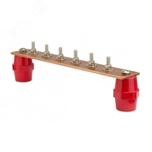 Изображение товара Шина заземляющая главная ГЗШ с изоляторами, 6 подключений, 260ммx40ммx4мм, медь (шт)