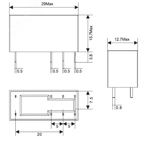 Реле миниатюрное низкопрофильное, 2CO, коммутируемый ток 8 А, AgSnO, напряжение 12V DC - фото 3