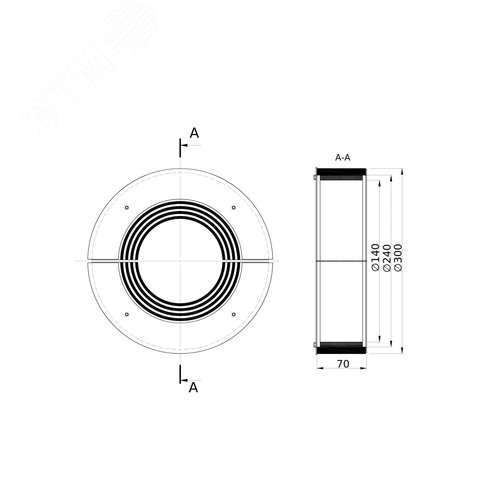 Проходка круглая нержавеющая D300х70 мм для кабелей D 140-240 мм - фото 2