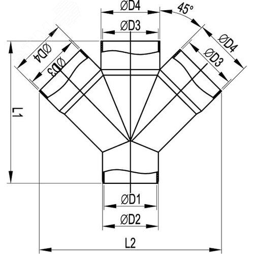 Соединение для четырех двустенных труб D=110 мм четырех5 градусов полипропилен - фото 2
