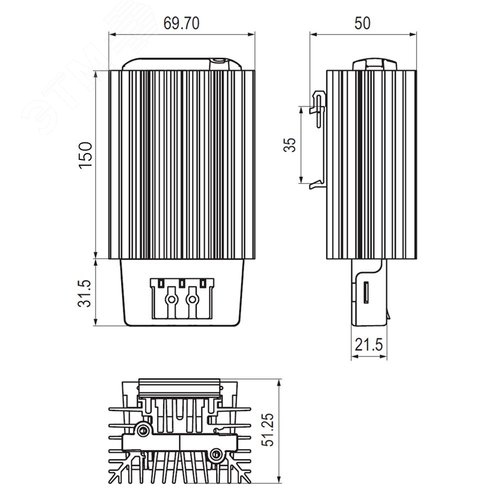 Обогреватель в чёрном алюминиевом корпусе 200 Вт, 12 В DC - фото 4