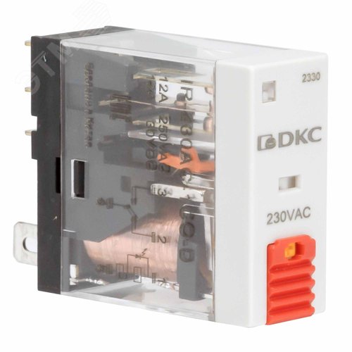 Реле миниатюрное промышленное, 1CO, коммутируемый ток 12 А, AgSnO, напряжение 230V AC, опция – тест-кнопка+светодиод - фото 2