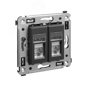 Avanti Компьютерная розетка RJ-45 в стену, кат.5e двойная экранированная,, Черный матовый - фото 2