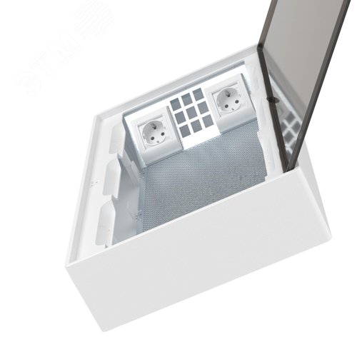 Щиток 36 мод настенный слаботочный Фрейм (FRAME), белый, с тонированной дверцей, с монтажной платой, 2 розетками (арт. 76482B) и установочной рамкой - фото 5