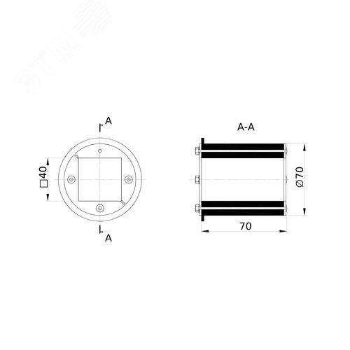Проходка круглая нержавеющая D70х70 мм с проёмом 40х40 мм - фото 2