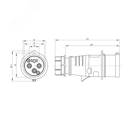 Вилка кабельная 32A 3P+E IP44 переносная 400V - фото 2
