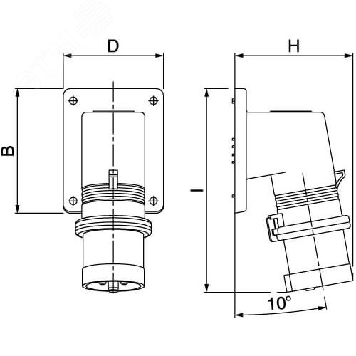 Вилка панельная с наклоном IP44 16А 3P+E 400В - фото 2