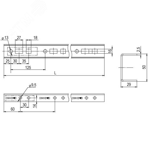 Профиль прямолинейный, L1625, толщина2,5 мм, на 13 рожков - фото 2
