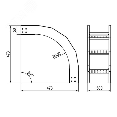 Угол вертикальный внешний 90 градусов 50х600 R300 в комплекте крепежные элементы соединительные пластины - фото 2