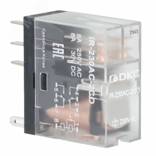 Реле миниатюрное промышленное, 2CO, коммутируемый ток 8 А, AgSnO, напряжение 115V AC, опция – светодиод - фото 1