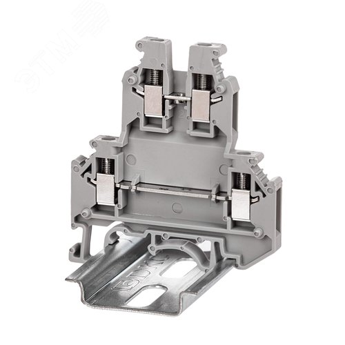 Клемма двухуровневая, винтовой зажим, 4 точки подключения, 2.5 кв.мм, серая - фото 1