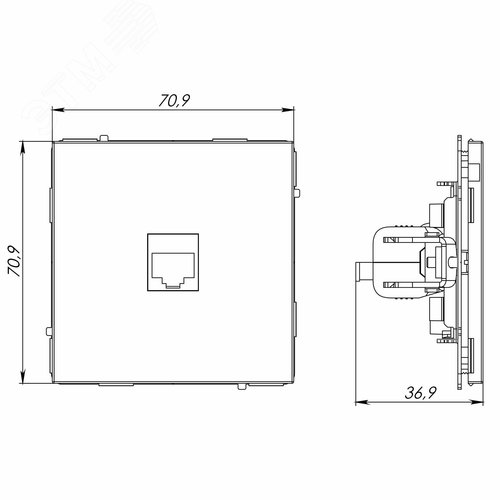 Компьютерная розетка RJ-45 без шторки, кат.6А одинарная,KANT, черный уголь - фото 7