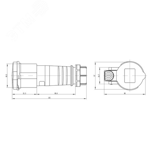 Розетка кабельная 16A 2P+E IP44 переносная 230V - фото 2