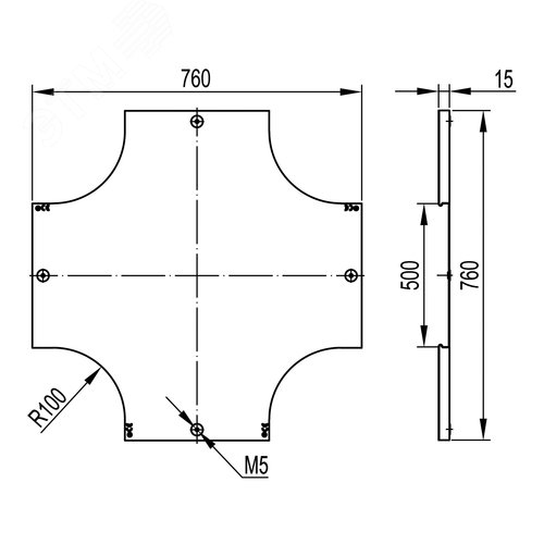 Крышка на ответвитель DPX крестообразный осн.500 в комплекте с метизами и пластинами PTCE - фото 2