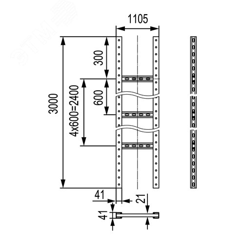Вертикальная лестница 1000, L 3м, горячий цинк - фото 2