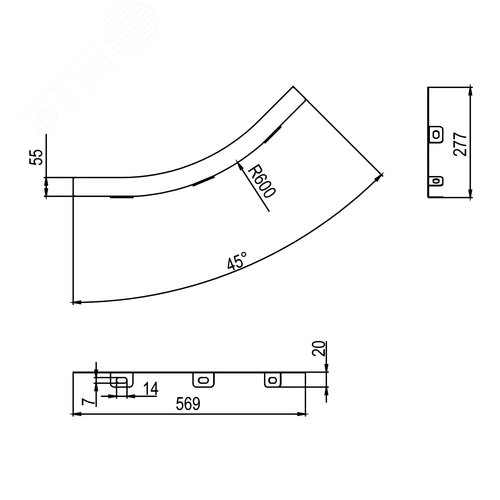 Перегородка SEP для вертикального внутреннего угла 45 градусов H80, R600, горячий цинк, в комплекте с крепежными элементами необходимыми для монтажа - фото 2