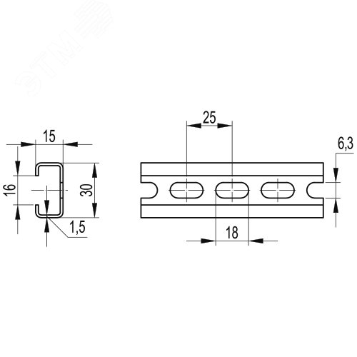 DIN-рейка перфорированная С1F 30х15х16мм - фото 2