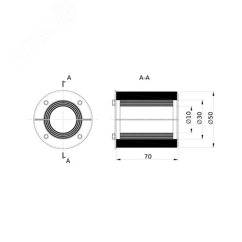 Проходка круглая нержавеющая D50х70 мм для кабелей D 10-30 мм - фото 2