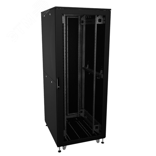Шкаф напольный разобранный 19'' IT-CQE-N 42U 600x1000 мм, крыша с вырубкой, дверь перф. и двойная перф., двойные боковые панели, черный RAL9005 - фото 2