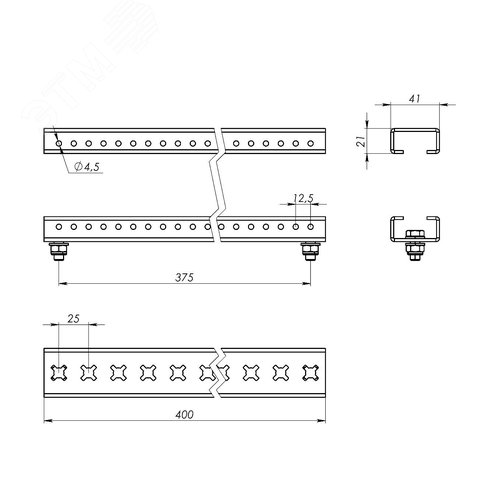 К-т реек для установки главной шинной системы, 400мм - фото 5