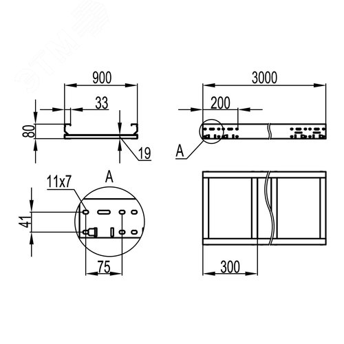 Лоток листовой неперфорированный 80х900 лонжерон 2мм L=3м - фото 2