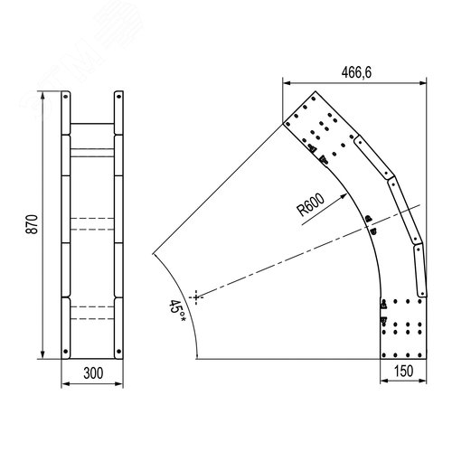 Угол листовой вертикальный внешний 45 градусов 150х300 R600 горячеоцинкованный - фото 2