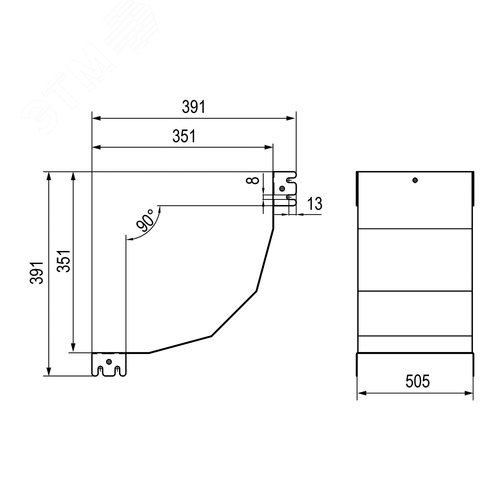 Крышка на угол вертикальный внутренний 90 градусов, 50х500 R300, цинк-ламельная в комплекте с крепежными элементами исоединительными пластинами, необходимыми для монтажа - фото 2