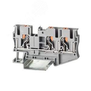 Изображение товара Клемма проходная, зажим push-in, 3 точки подключения, 6 кв.мм, серая (шт)