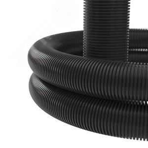 Труба двустенная ПНД гибкая для открытой прокладки д.40мм, SN23, 450Н, УФ, с протяжкой, в бухте 100м, цвет черный - фото 2