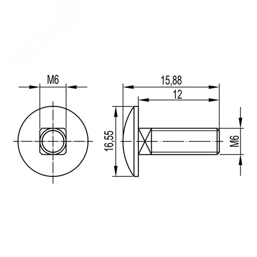 Винт гладкая головка квадратный подголовник M6х12 нержавеющая сталь - фото 2