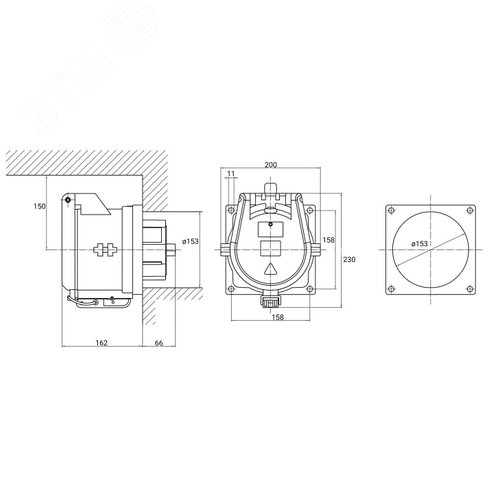 Розетка панельная PSS IP67 400А 3P+E 690В - фото 2