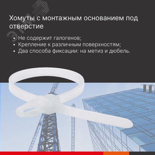 Хомут P6.6 с монтажным основанием под отверстие 4,9мм, белый 4,8x200 - фото 4