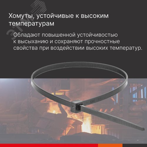Хомут P6.6 устойчивый к высоким температурам, черный 4,8x300 - фото 3