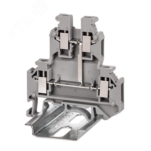 Изображение товара Клемма двухуровневая, винтовой зажим, 4 точки подключения, 4 кв.мм, серая (шт)